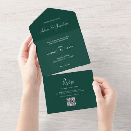 Emerald Green Minimal Wedding All In One Einladung