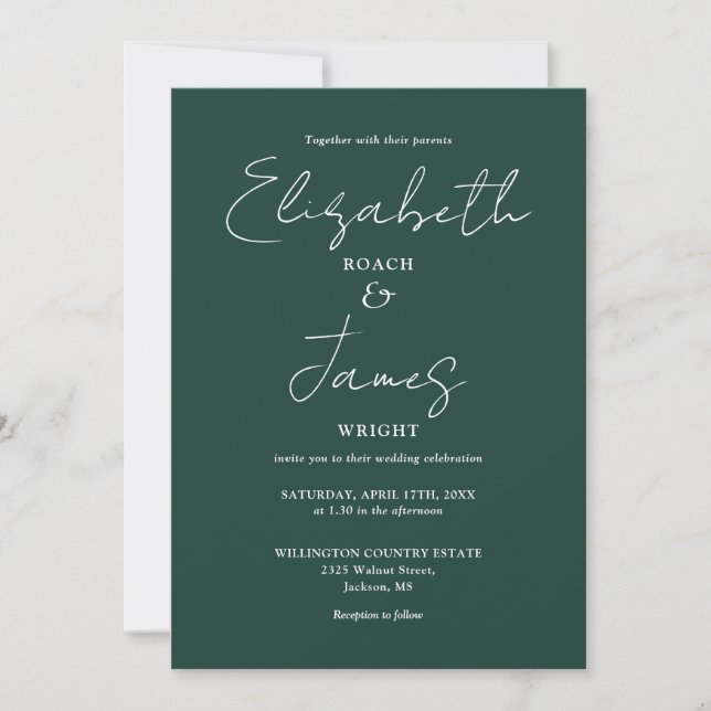 Emerald Green Minimalistisch Elegant QR Code Weddi Einladung (Vorderseite)