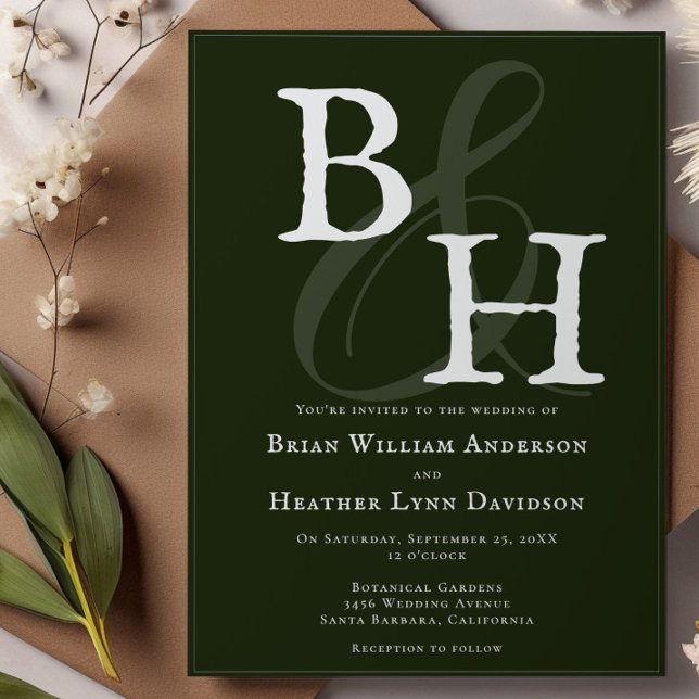 Emerald Green Minimalistisch Monogram Wedding Einladung (Emerald Green Minimalist Monogram Wedding Invitation)