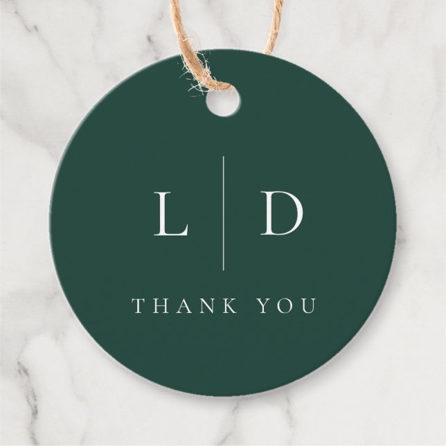 Emerald Green Minimalistisch Monogram Wedding Geschenkanhänger (Vorderseite)