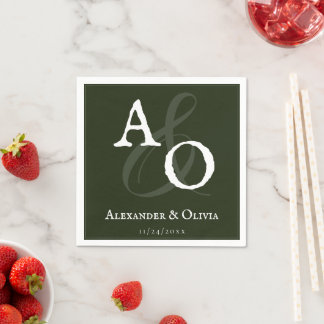 Emerald Green Minimalistisch Monogram Wedding Serviette