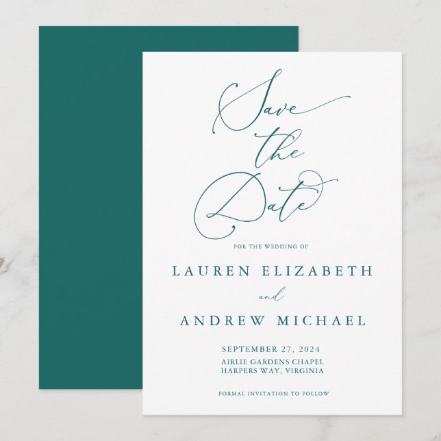 Emerald Green Minimalistisch Save the Date Einladu Einladung (Vorne/Hinten)