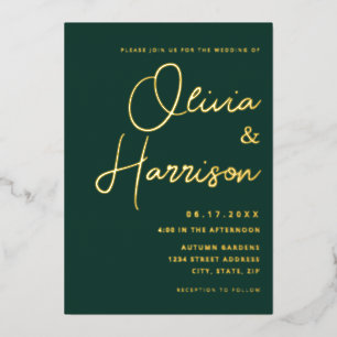 Emerald Green Minimalistisch Script Modern Wedding Folieneinladung