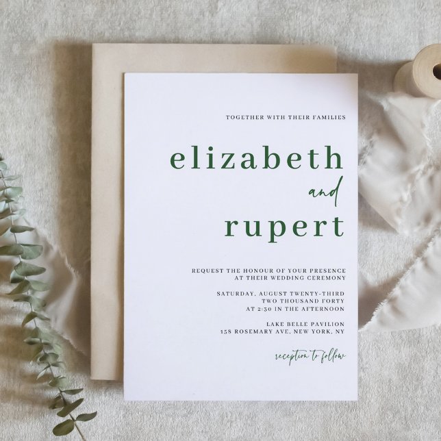 Emerald Green Minimalistisch Serif Typografy Weddi Einladung (Emerald Green Minimalist Serif Typography Wedding Invitation)