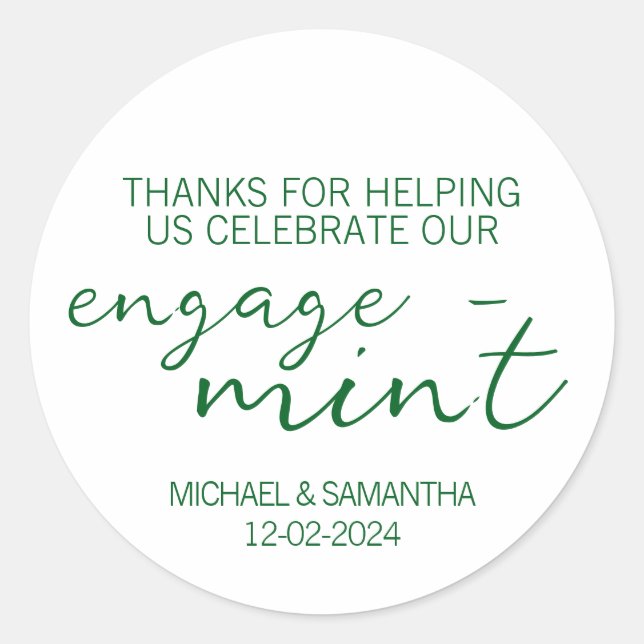Emerald Green Mint Engagement Thank You Runder Aufkleber (Vorderseite)