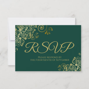 Emerald Green mit eleganter Hochzeit in Gold Lace RSVP Karte