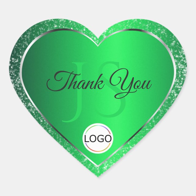 Emerald Green mit Logo-Initialen Glitzer Vielen Da Herz-Aufkleber (Vorderseite)