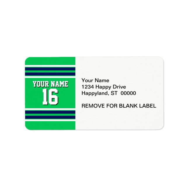 Emerald Green mit Navy White Stripes Team Jersey Adressaufkleber (Vorne)