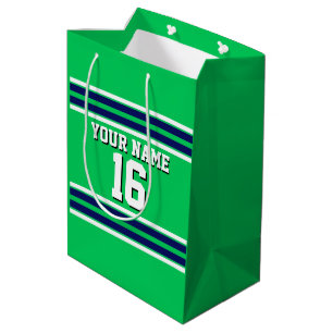Emerald Green mit Navy White Stripes Team Jersey Mittlere Geschenktüte