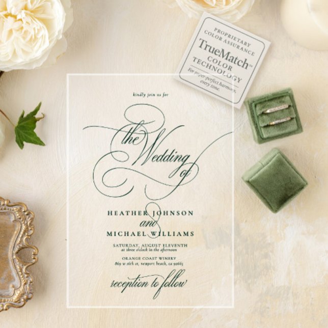 Emerald Green Modern Calligraphy Classic Wedding Acryleinladungen (Von Creator hochgeladen)