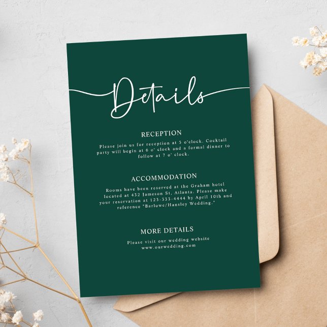 Emerald Green Modern Minimal Calligraphy Wedding Begleitkarte (Emerald Green Modern Minimal Calligraphy Wedding Enclosure Card)