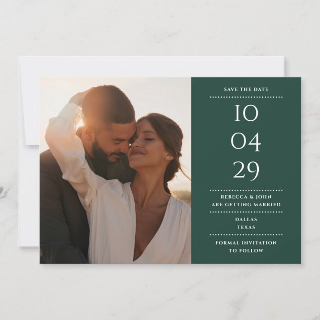 Emerald Green Modern Minimalistisch Wedding Foto Save The Date (Vorderseite)