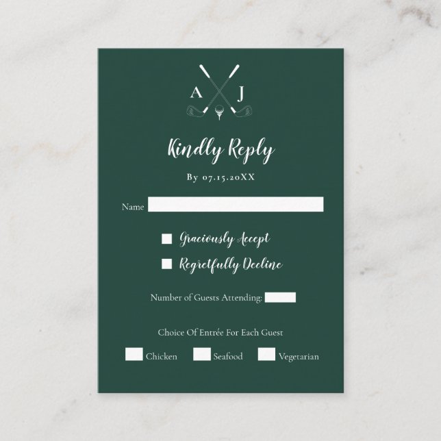 Emerald Green Modern Minimalistische Golfhochzeit Begleitkarte (Vorderseite)