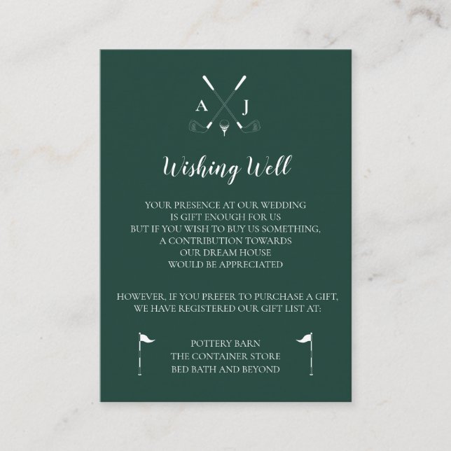 Emerald Green Modern Minimalistische Golfhochzeit Begleitkarte (Vorderseite)
