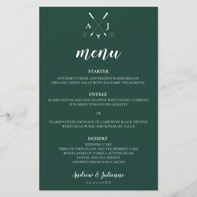 Emerald Green Modern Monogram Golf Wedding (Vorderseite)