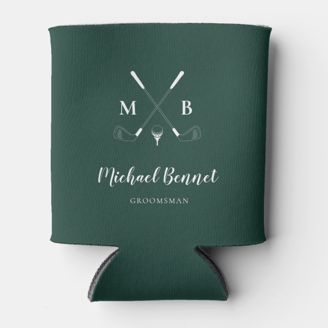 Emerald Green Modern Monogram Golf Wedding Dosenkühler (Vorderseite)