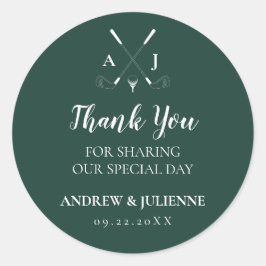 Emerald Green Modern Monogram Golf Wedding Runder Aufkleber