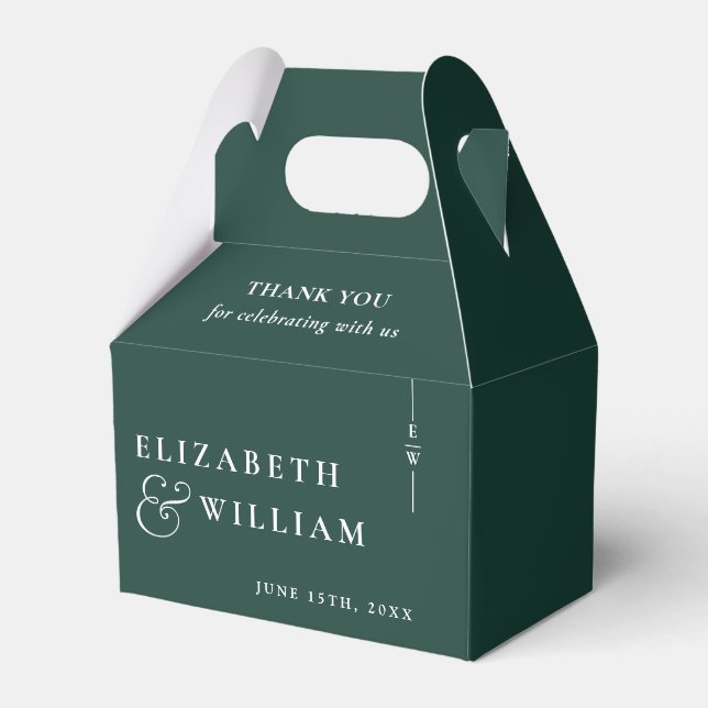 Emerald Green Modern Monogram Wedding Vielen Dank Geschenkschachtel (Vorderseite)