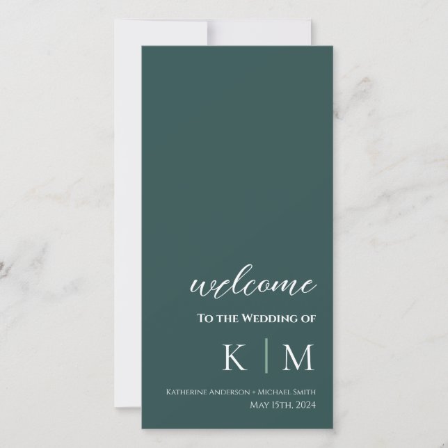 Emerald Green-Modern- Programme Monogramme-Mariage (Devant)