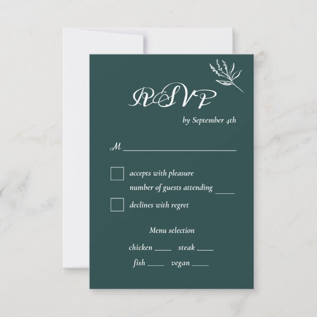 Emerald Green Modern Wedding Meal Choice RSVP Card (Vorderseite)