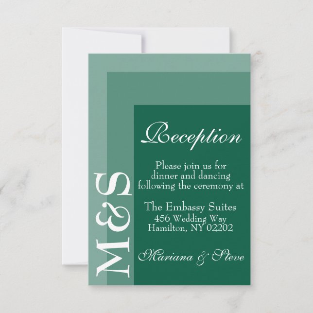 Emerald Green Modern Wedding Reception Card Dankeskarte (Vorderseite)