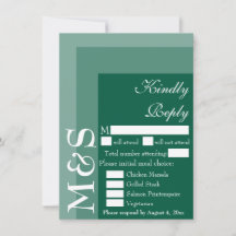 Emerald Green Moderne Mariage initial Carte RSVP
