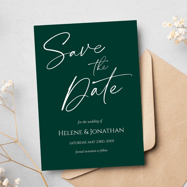 Emerald Green Moderne Minimalistische Hochzeit Save The Date (Emerald Green Modern Minimalist Elegant Wedding Save The Date)