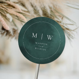 Emerald Green Monogram & Border Elegant Wedding Runder Aufkleber
