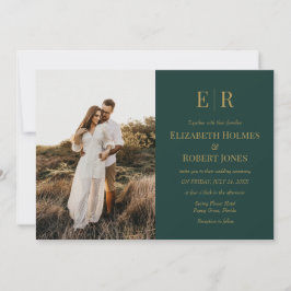 Emerald Green Monogram Couple Foto Wedding Einladung