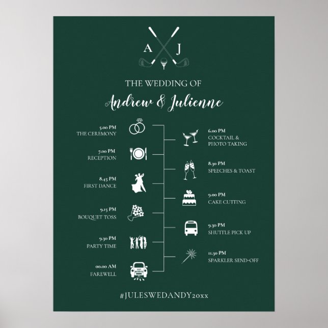Emerald Green Monogram Golf Wedelzeitschrift Poster (Vorne)