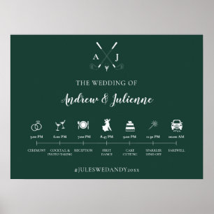 Emerald Green Monogram Golf Wedelzeitschrift Poster