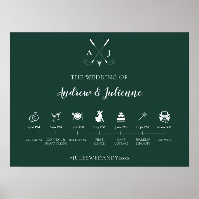 Emerald Green Monogram Golf Wedelzeitschrift Poster (Vorne)
