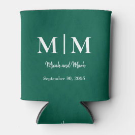 Emerald Green Monogram & Names Wedding Can Cooler Dosenkühler
