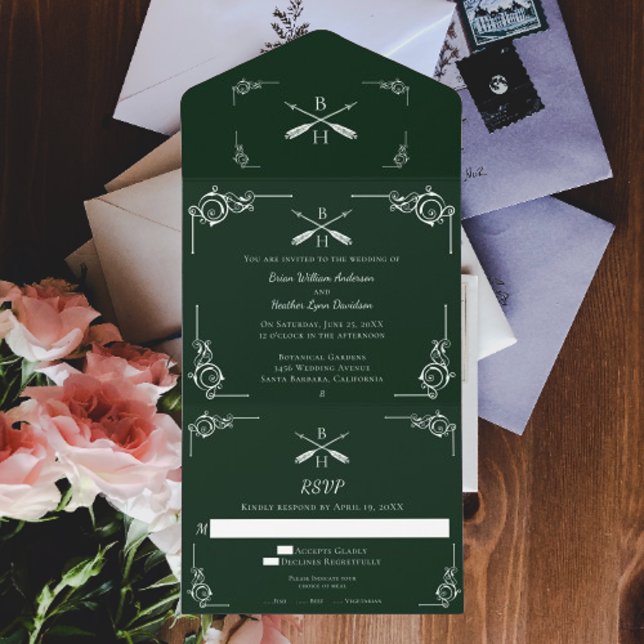 Emerald Green Monogram und Arrows Wedding All In One Einladung (Emerald Green Monogram and Arrows Wedding All in One Invitation)