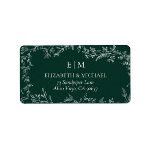 Emerald Green Monogram Wedding Address Adressaufkleber