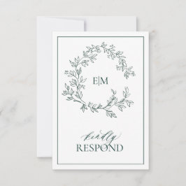 Emerald Green Monogram Wedding RSVP Card Karte