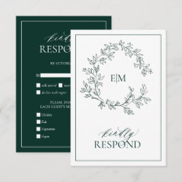 Emerald Green Monogram Wedding RSVP Card Karte