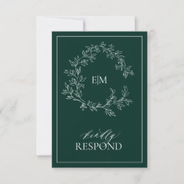 Emerald Green Monogram Wedding RSVP Card Karte