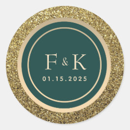 Emerald Green Monogram Wedding Runder Aufkleber