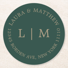 Emerald Green Monogram Wedding Runder Pappuntersetzer