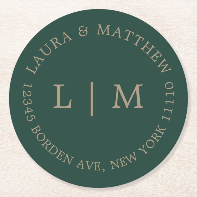 Emerald Green Monogram Wedding Runder Pappuntersetzer (Vorderseite)