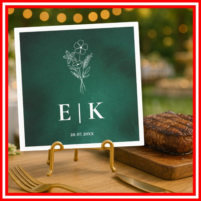 Emerald Green Monogram Wildblume Floral Wedding Serviette (Von Creator hochgeladen)