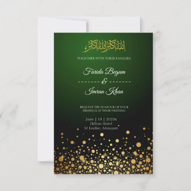 Emerald Green Muslim Wedding Einladung (Vorderseite)