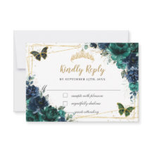 Emerald Green Navy Floral Butterfliegen Quinceañer