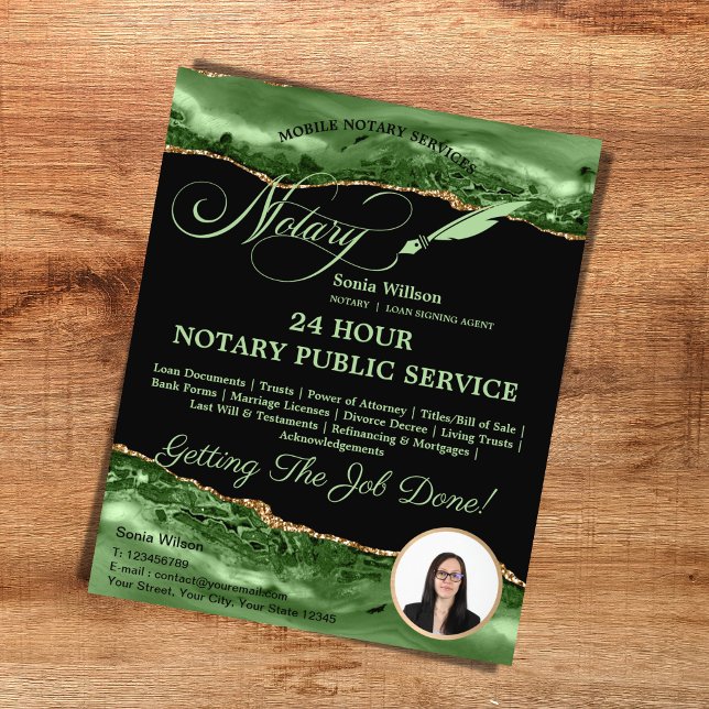 Emerald Green, Notar- und Kreditunterzeichner-Agen Flyer (mobile notary services flyer)