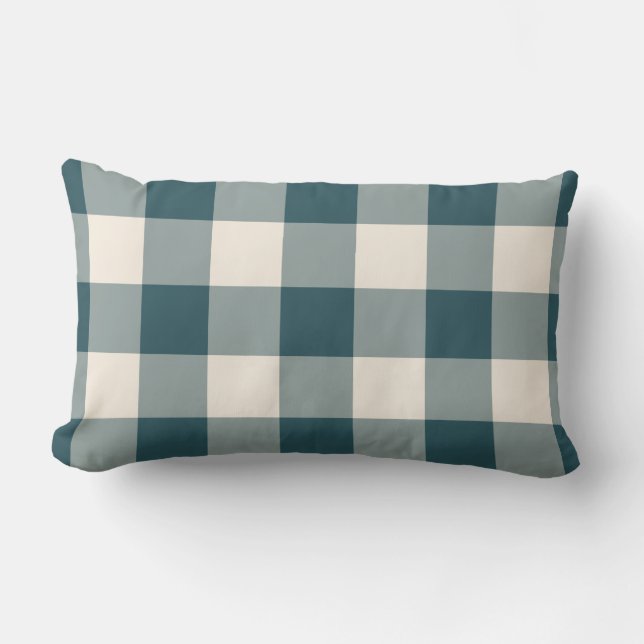 Emerald Green Off-White Gingham-Muster geprüft Lendenkissen (Vorderseite)