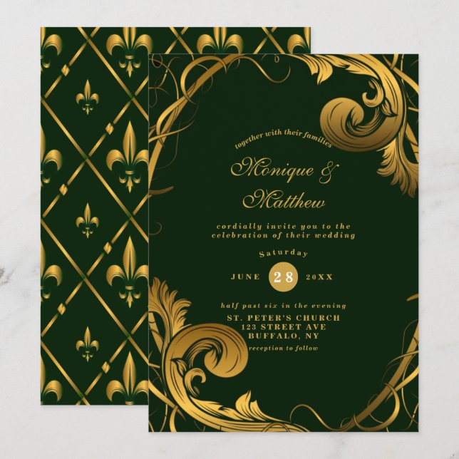 Emerald Green Ornament mariage Invitations (Devant / Derrière)