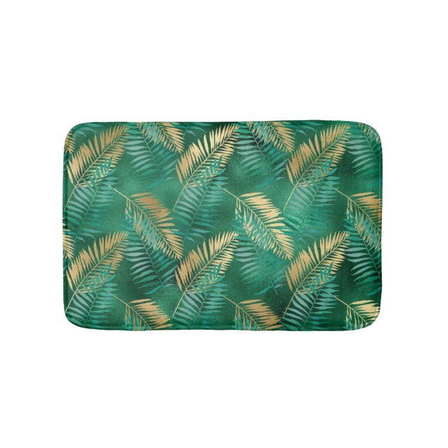 Emerald Green Palm Leaf Hell Goldener Dschungel Badematte (Vorderseite)