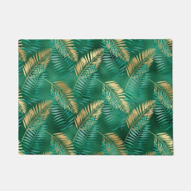 Emerald Green Palm Leaf Hell Goldener Dschungel Fußmatte (Vorderseite)