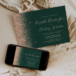 Emerald Green Peach Glitter Wedding Einladung